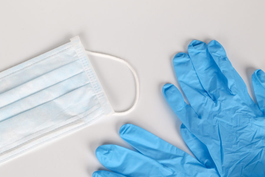 medical gloves and mask