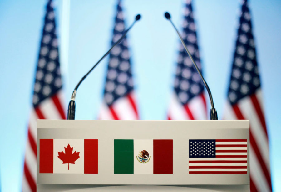 Canadian, Mexican, and American flags
